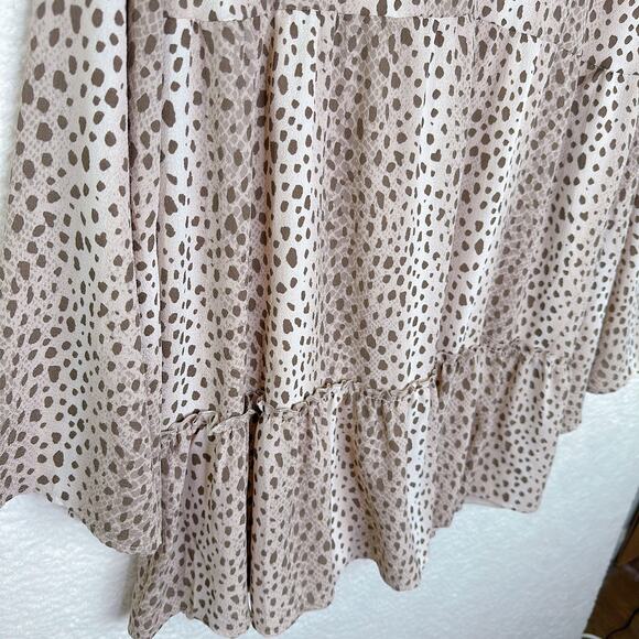 Altar'd State Dress Womens Medium Tan Brown Dot Boho Ruffle Tiered Flare Sleeve - Picture 10 of 13